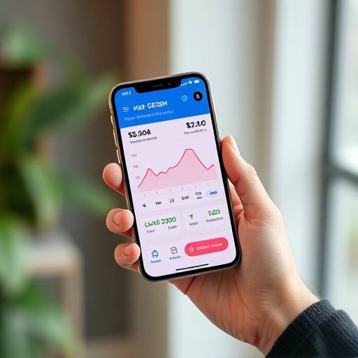 Una mano sosteniendo un tel칠fono con una aplicaci칩n financiera en la pantalla.